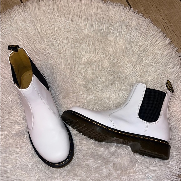 Dr.Martins White Leather Chelsea Boots - Picture 1 of 4